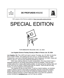 De Profundis Special In Person Meeting Announcement for LASFS